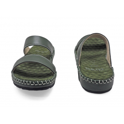 Sandals Flat SKC-16 Green Chamois Leather